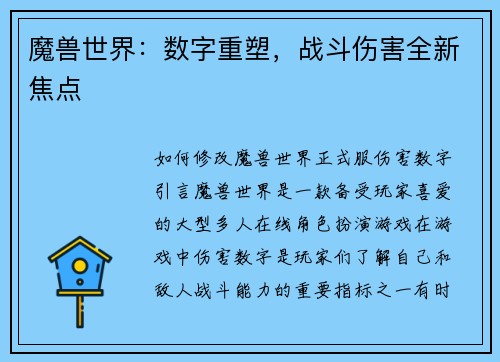 魔兽世界：数字重塑，战斗伤害全新焦点